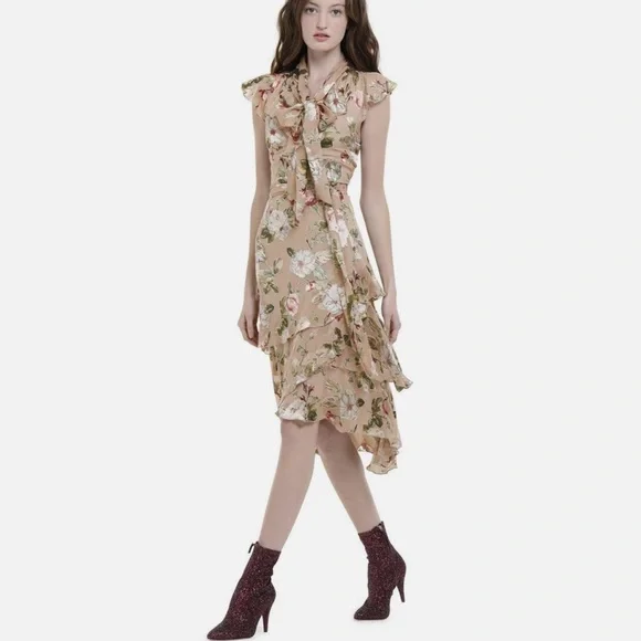 Alice + Olivia Lavenia Floral Tiered Ruffle Midi Dress size 4 - Picture 6 of 8